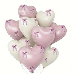 18" Coquette Heart Foil Balloon with Bow Prints | Pastel Pink & Cream