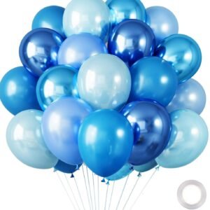 30 pack 10 inch blue party balloons mixed metallic pastel and pearl finish with ribbon