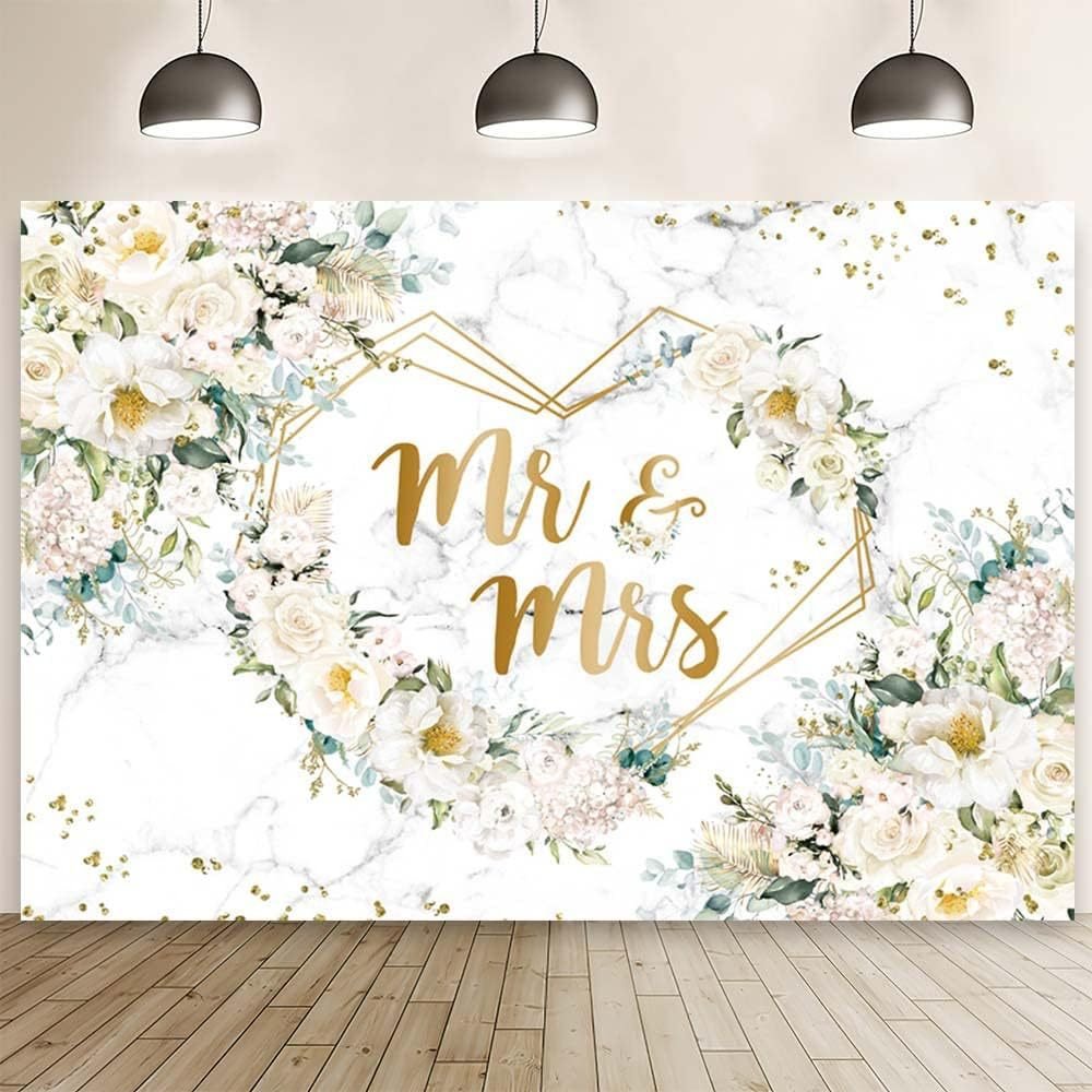 Elegant Floral "Mr & Mrs" Wedding Backdrop (1.8m x 1.1m) –White - Image 2