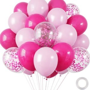 30 pack 10 inch pink balloon set featuring hot pink baby pink and pink confetti balloons with ribbon
